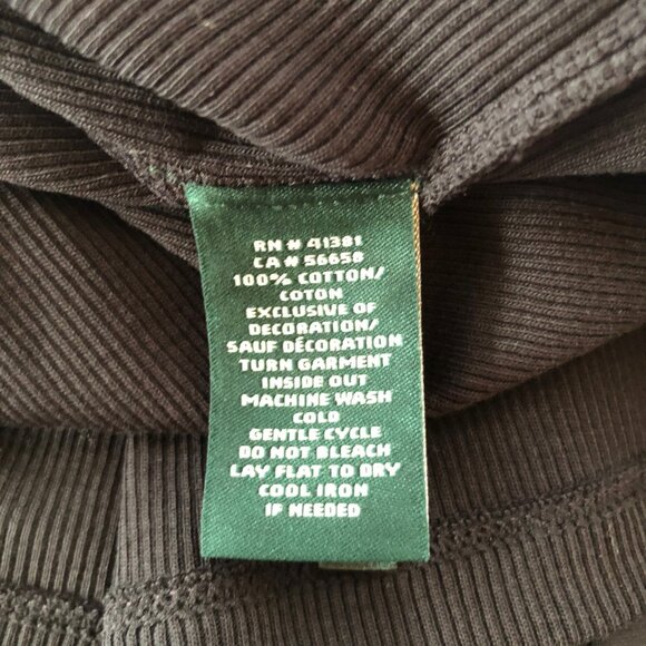 LAUREN RALPH LAUREN BLACK T-SHIRT DOUBLE CAP POPLIN SLEEVE 100% COTTON SZ L NWOT - Picture 5 of 5